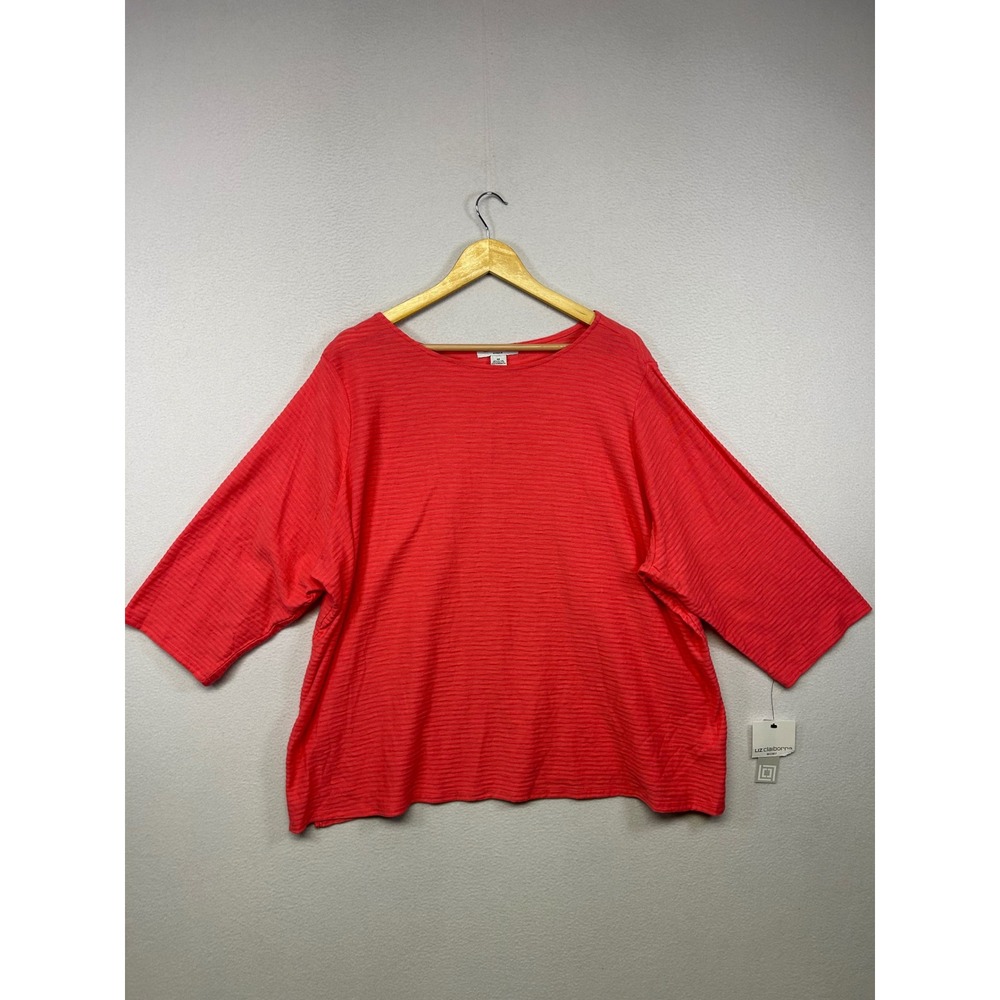 Casual Minimalist Liz Claiborne Women 3X Red Textured 3/4 Sleeve Knit Top NWT